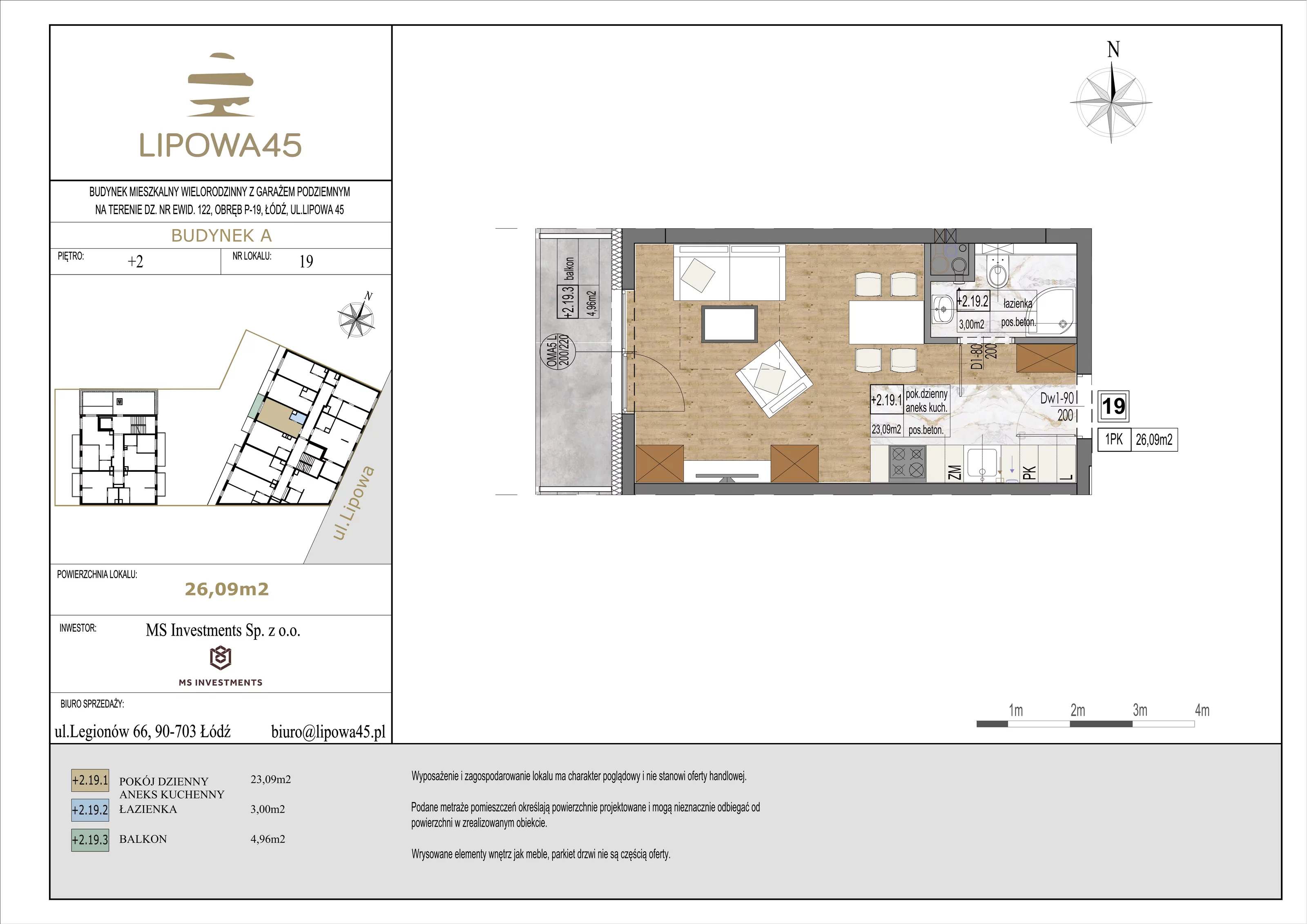 1 pokój, mieszkanie 26,09 m², piętro 2, oferta nr 19, Lipowa 45, Łódź, Polesie, ul. Lipowa 45
